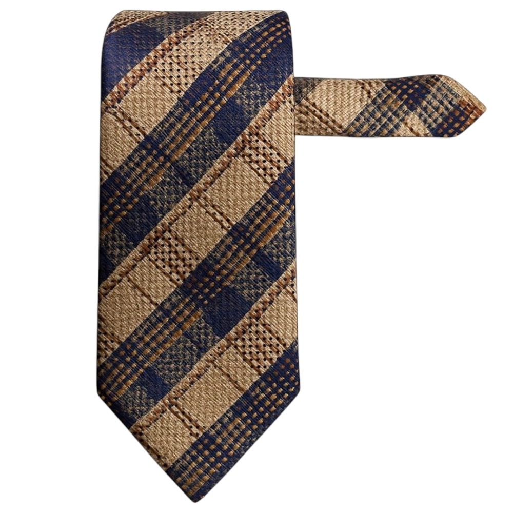 RODA Silk Men's Repp Tie Woven Striped Handmade In Italy Tan Blue 61" * 3.5"‎